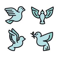 Dove icons set, outline style vector