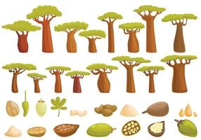 Baobab icons set, cartoon style vector