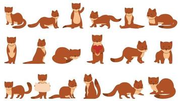 Weasel icons set cartoon vector. Ermine animal vector