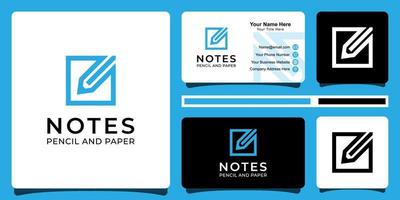 modern line logo of pencil or pen for note, tools, education and stationery store with business card vector