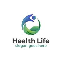 wellness center logo template, healthy life human with leaf logo design vector