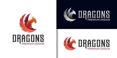 vector de ilustración de cabeza de dragón chino asiático. plantilla de vector de diseño de logotipo de degradado de dragón abstracto de mitología de animales