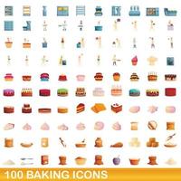 100 baking icons set, cartoon style vector