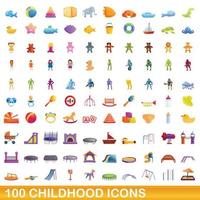 100 iconos infantiles, estilo de dibujos animados