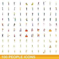 100 people icons set, cartoon style vector