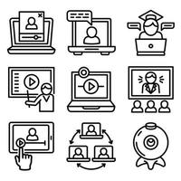 Webinar icons set, outline style vector