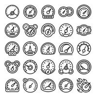 Speedometer icons set, outline style vector