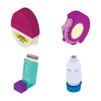 Inhaler icons set, isometric style vector