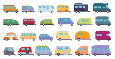 Auto camping, conjunto de iconos de estilo de dibujos animados vector