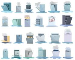 Repair dishwasher icons set cartoon vector. Heating plumber