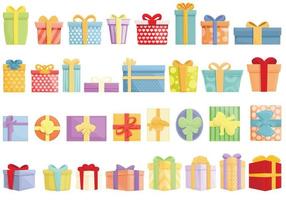 conjunto de iconos de regalo de cumpleaños vector de dibujos animados. caja de regalo