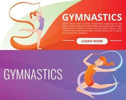 Rhythmic gymnastics banner set, cartoon style vector