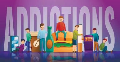 Addiction influence concept banner, cartoon style vector