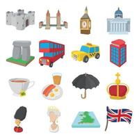 Inglaterra, conjunto de iconos de estilo de dibujos animados vector