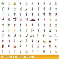 100 people icons set, cartoon style vector