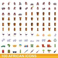 100 african icons set, cartoon style vector