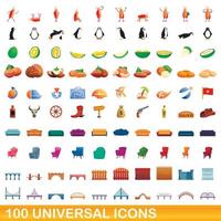 100 iconos universales, estilo de dibujos animados vector