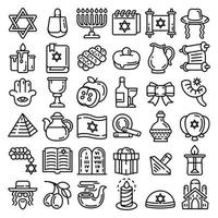 Hanukkah icon set, outline style vector