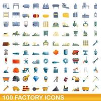 100 iconos de fábrica, estilo de dibujos animados vector