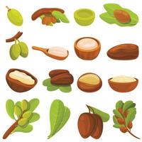 Shea tree icons set, cartoon style vector