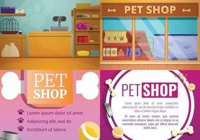 conjunto de banners de tienda de mascotas, estilo de dibujos animados vector
