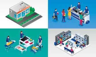 Laundry banner set, isometric style vector