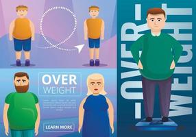 Obesity banner set, cartoon style vector