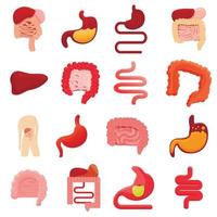 Digestion icons set, cartoon style vector