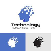 Human technology system or human digital, robot tech for future logo design vector