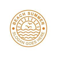 emblem logo of Beach wave with sunrise logo, summer vacation logo design and line art logo version vector