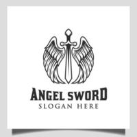 vintage retro logos of angel swords with wings elements for Warrior logo, label, emblem, sign vector
