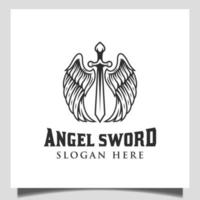 vintage retro logos of angel swords with wings elements for Warrior logo, label, emblem, sign vector