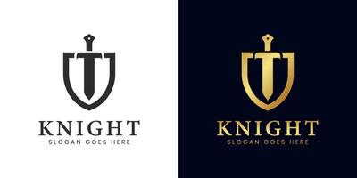 elegant and luxury armor Shield and ancient sword logo design two versions vector