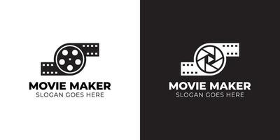 video camera with Movie reel, cinema, for film production or movie maker logo template vector