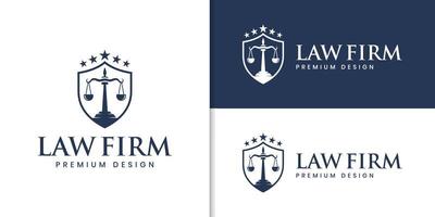 lawyer attorney advocate logo with shield symbol linear style for law firm company identity logo vector