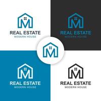 diseño de logotipo de casa de construcción de letra m para diseño de logotipo de bienes raíces moderno con línea simple vector