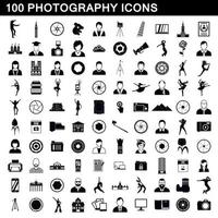 100 photography icons set, simple style vector