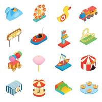 Amusement park isometric 3d icons vector