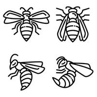 Wasp icons set, outline style vector