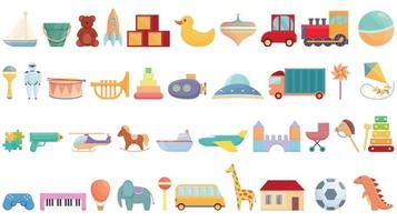 Toys shop icons set cartoon vector. Store market vector