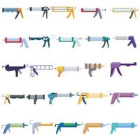 Conjunto de iconos de pistola de calafateo de silicona, estilo de dibujos animados vector