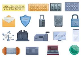 Cipher icons set, cartoon style vector