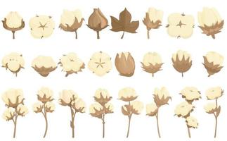 Cotton icons set cartoon vector. Fabric flower vector