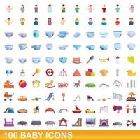 100 baby icons set, cartoon style vector