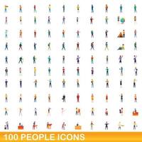 100 people icons set, cartoon style vector