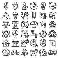 Energy saving icon set, outline style vector