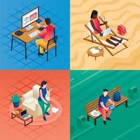 Distant work banner set, isometric style vector