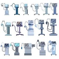 Ventilator Medical Machine icons set, cartoon style vector