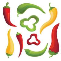 Chili icons set, cartoon style vector