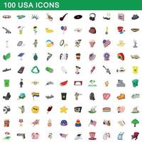 100 usa icons set, cartoon style vector